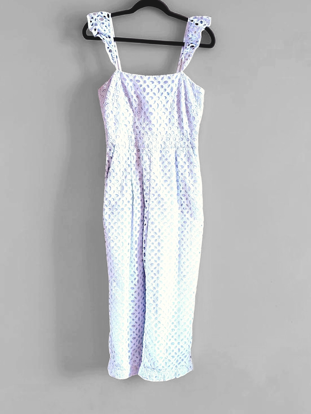 J.Crew White Eyelet Cropped Jumpsuit 2T Tall Ruffle Wide Leg